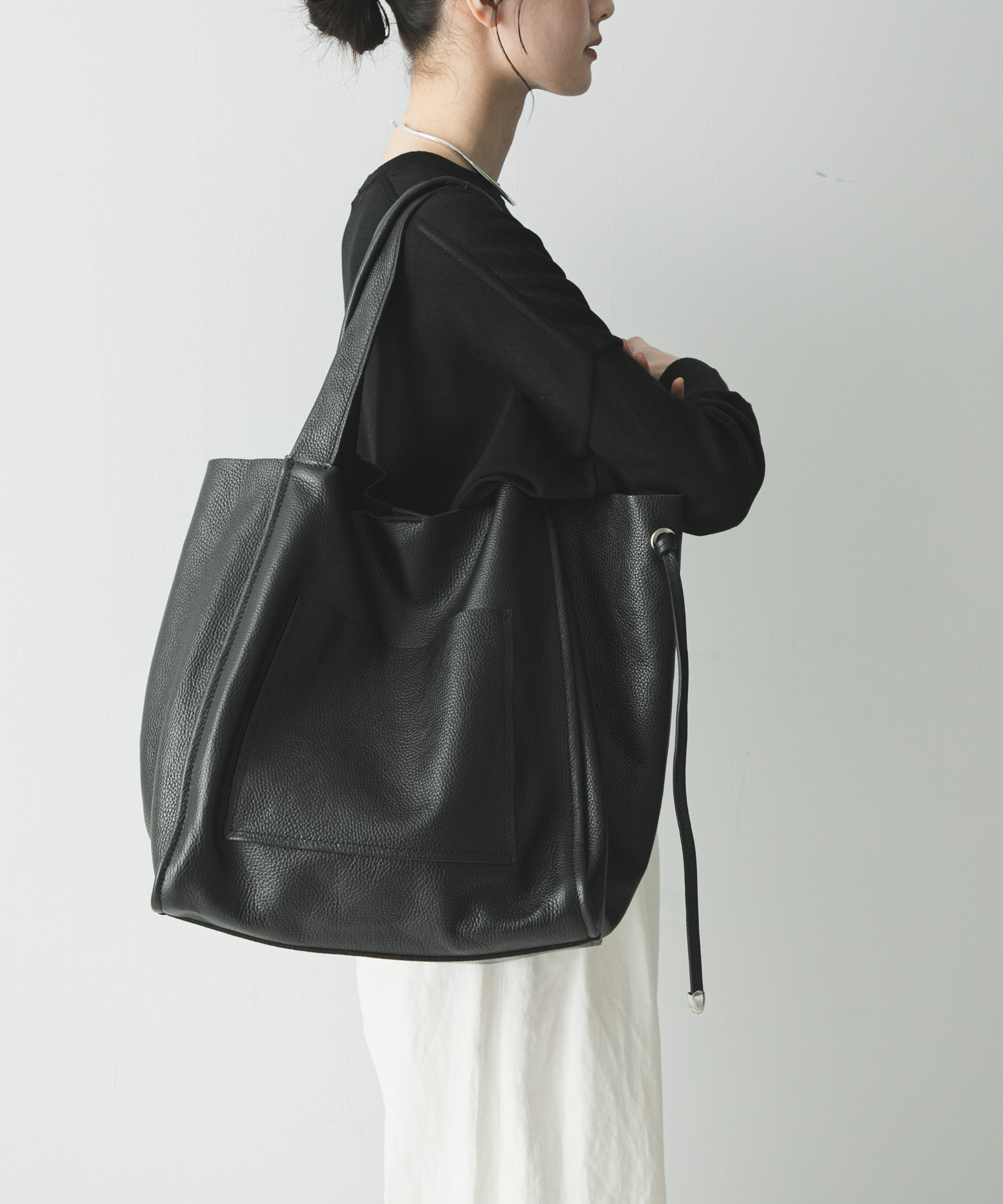 ソフトレザービッグトートバッグ BLACK -