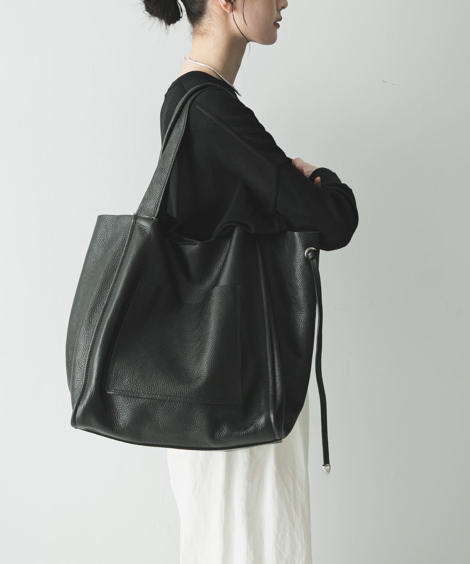 ソフトレザービッグトートバッグ BLACK -