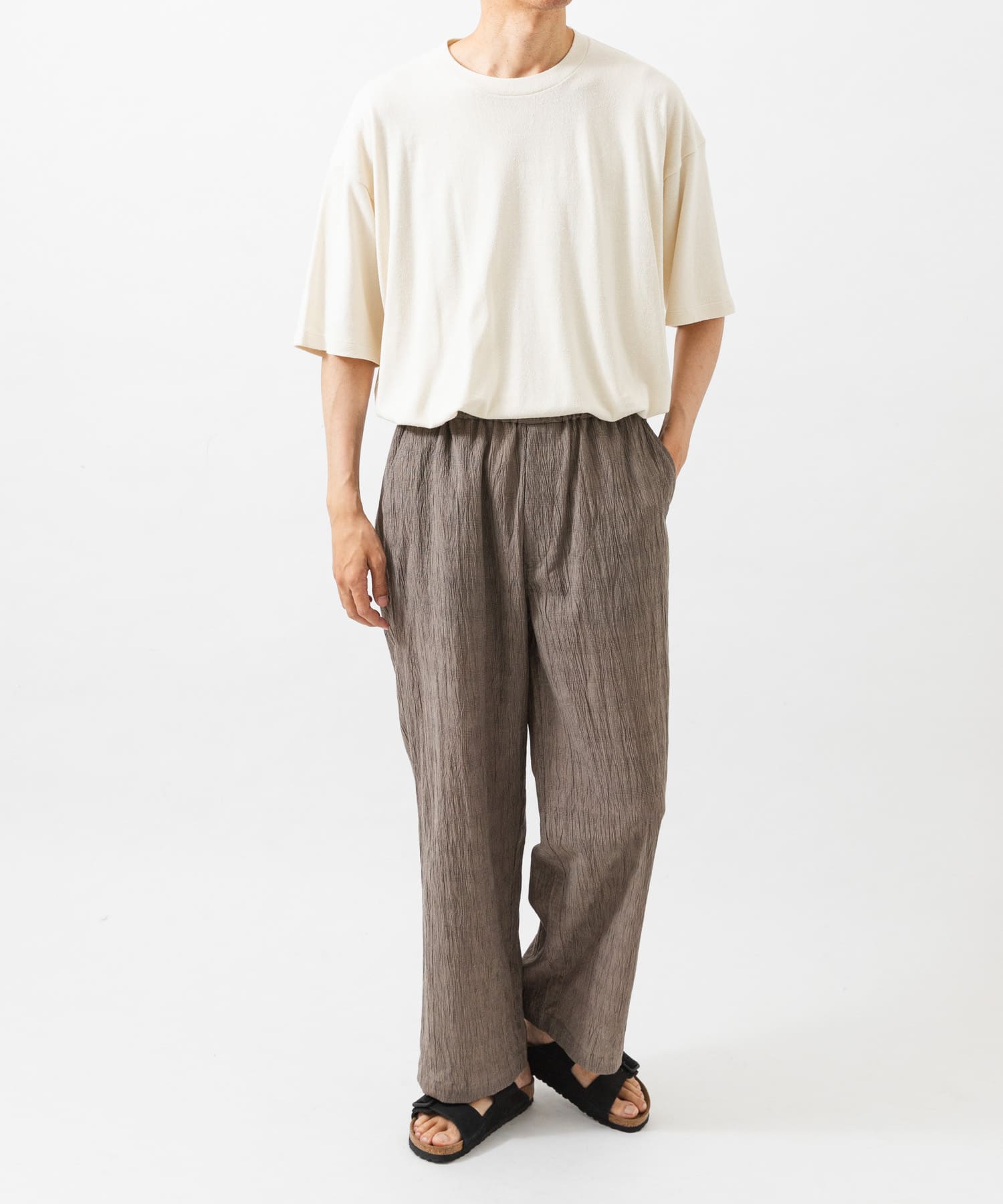 CRINKLE WIDE EASY PANTS MOCHA M