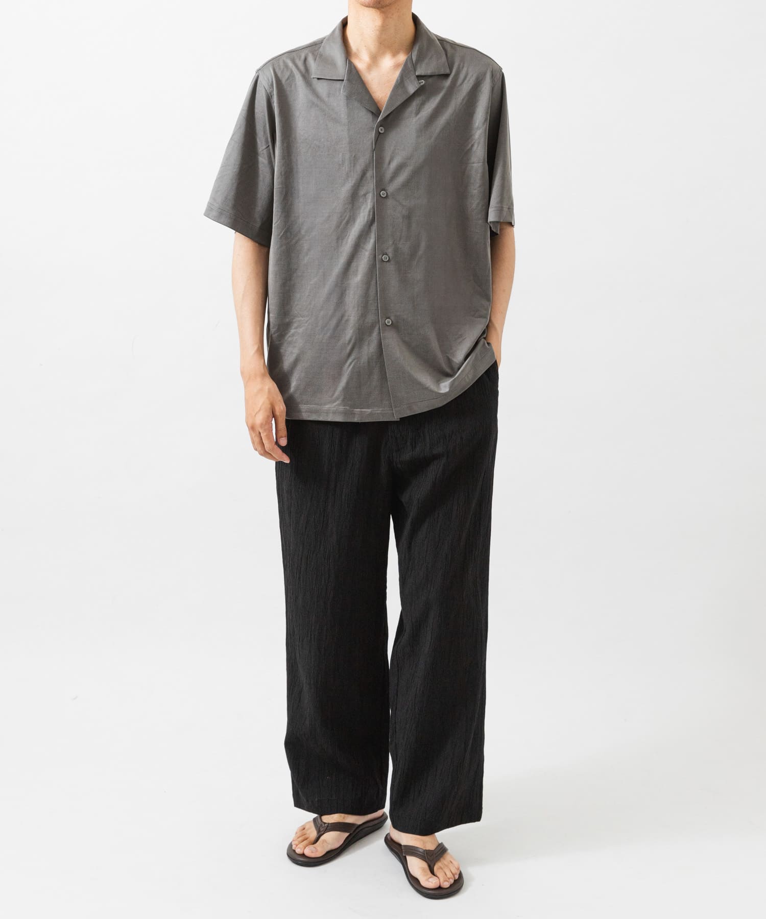 CRINKLE WIDE EASY PANTS BLACK M