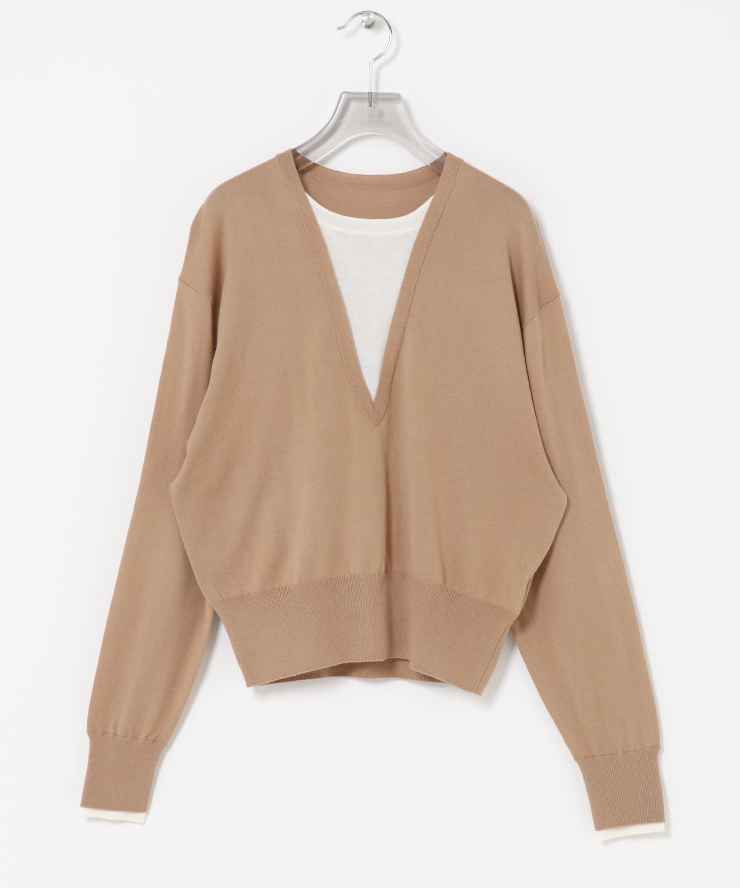 ウールブレンドレイヤードデザインニット BEIGE Free