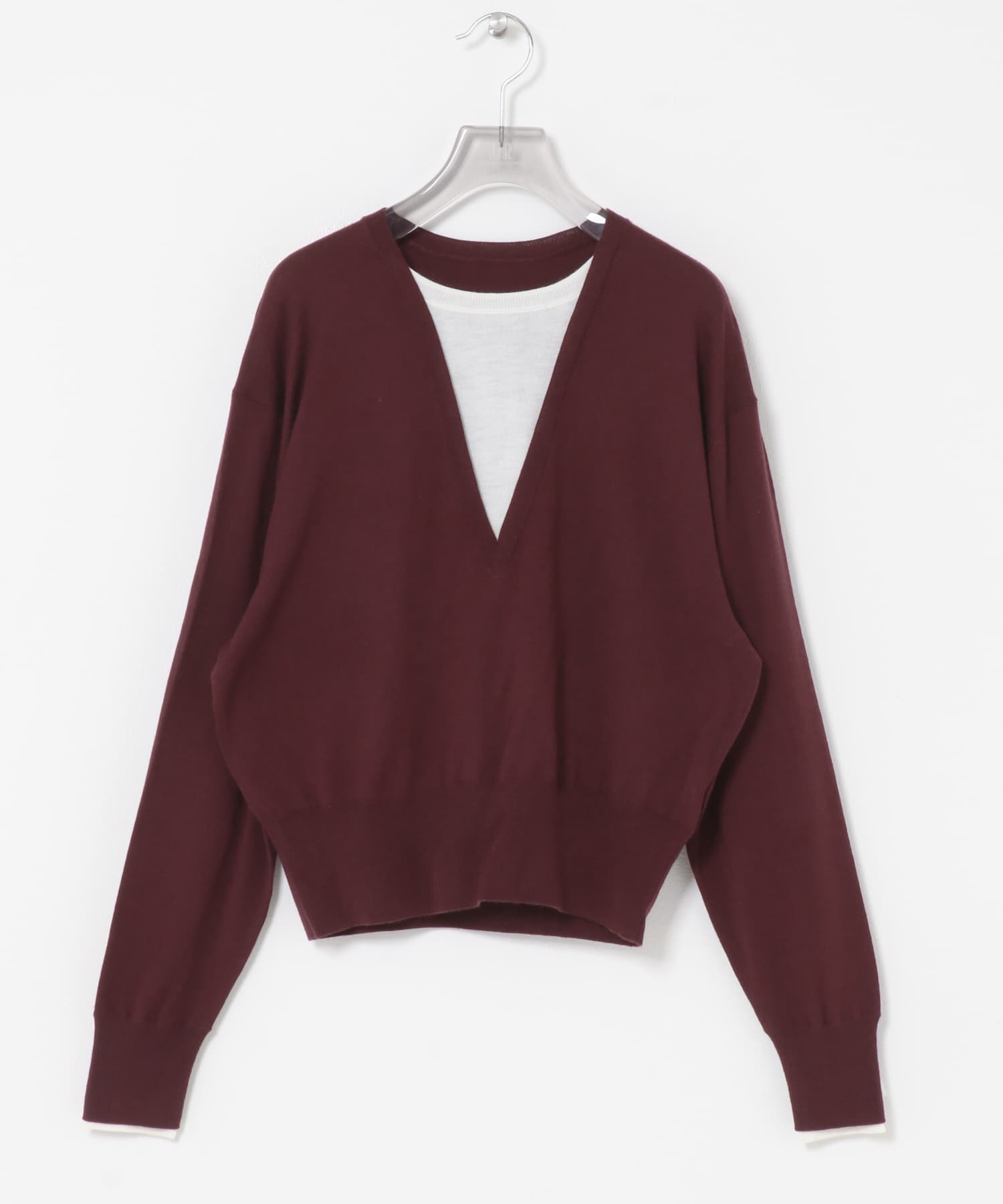 ウールブレンドレイヤードデザインニット BORDEAUX Free