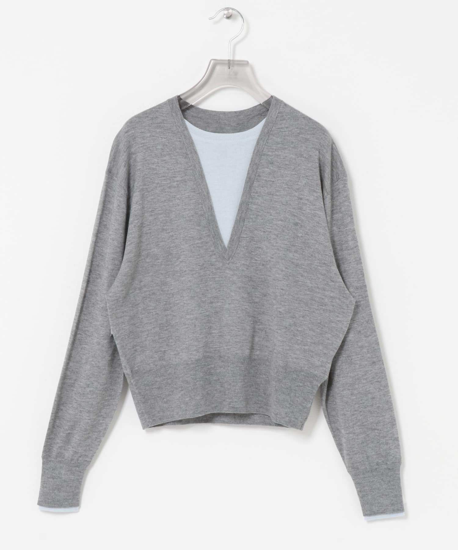 ウールブレンドレイヤードデザインニット TOP GRAY Free