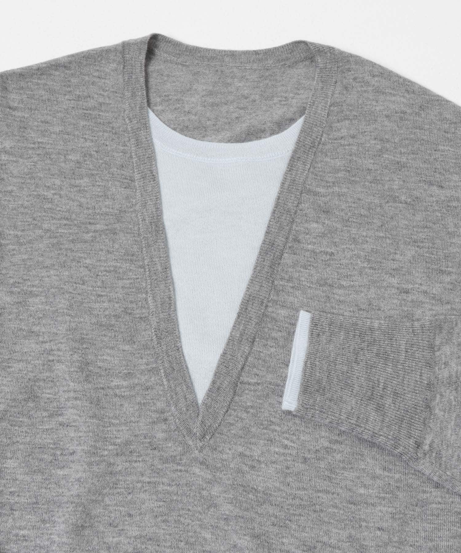 ウールブレンドレイヤードデザインニット TOP GRAY Free