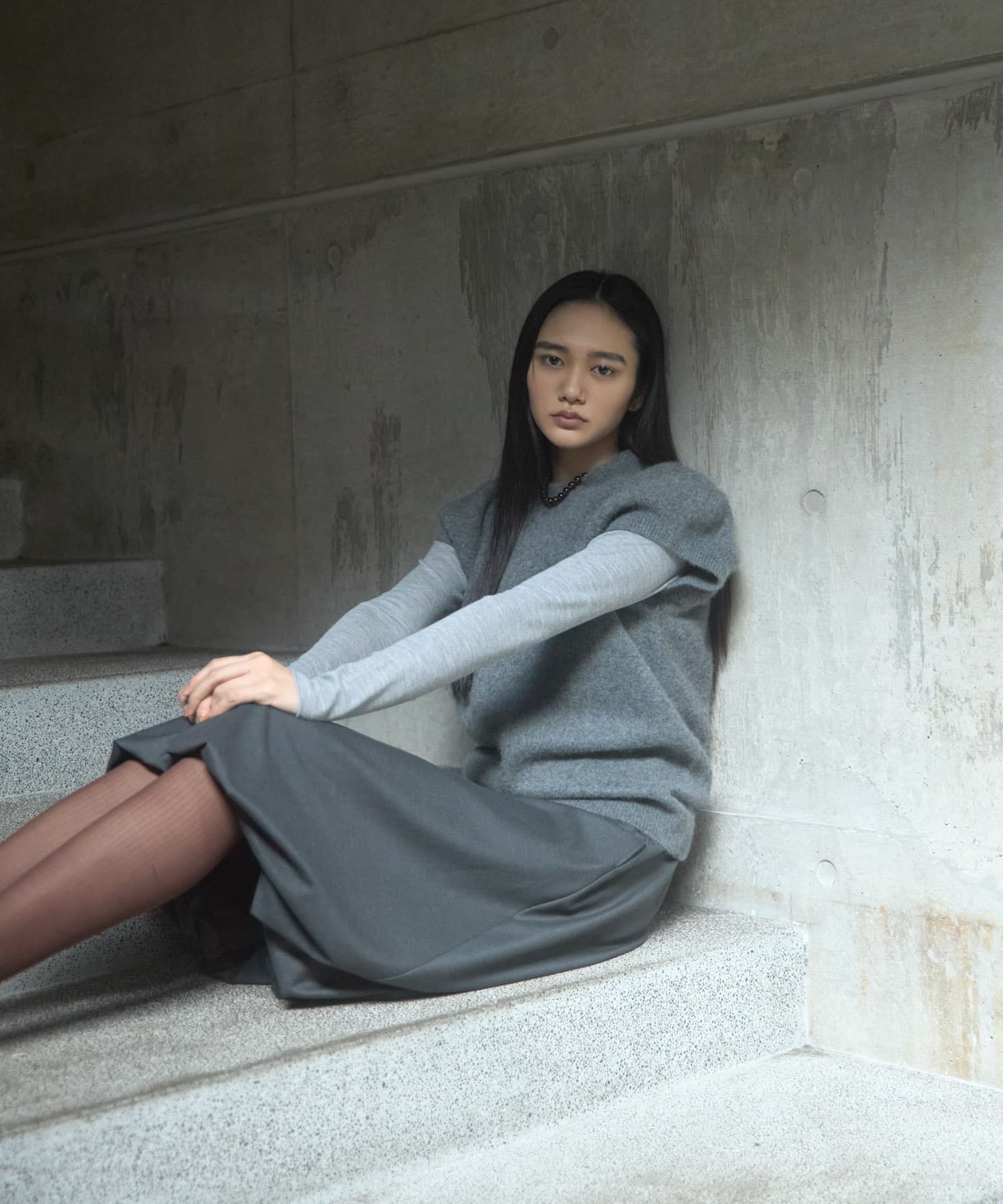 『UR TECH SMOOTHLUXE』ウール混バルーンギャザースカート CHARCOAL Free