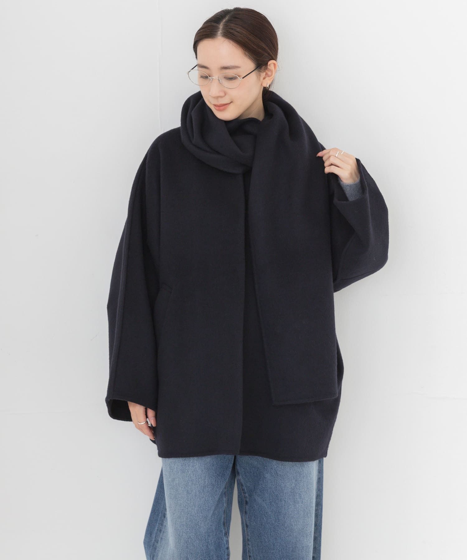 ストール付きノーカラーリバーコート(Free NAVY): アウター｜URBAN