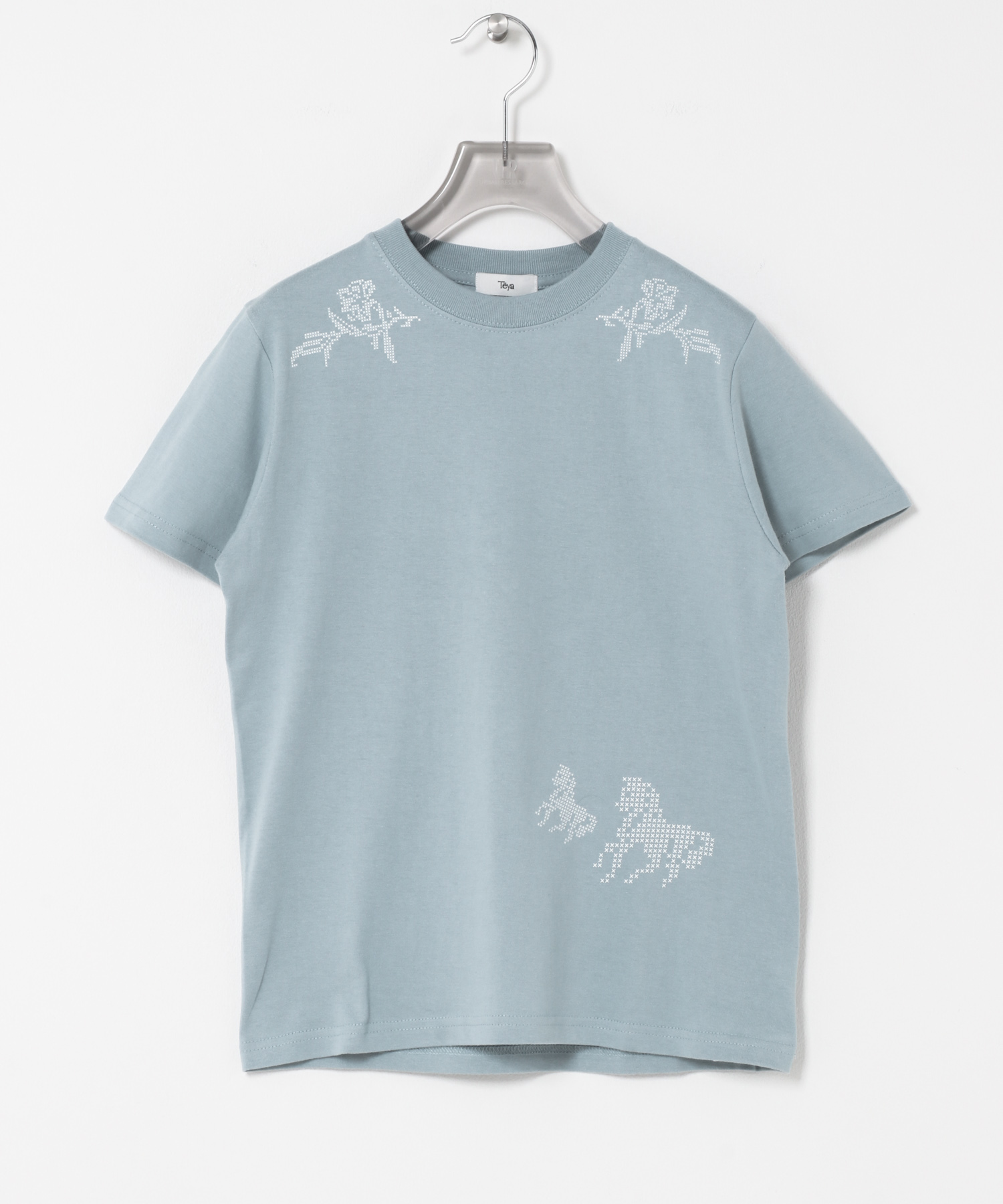 Teya　CROSS-STITCH T-SHIRTS BLUE Free