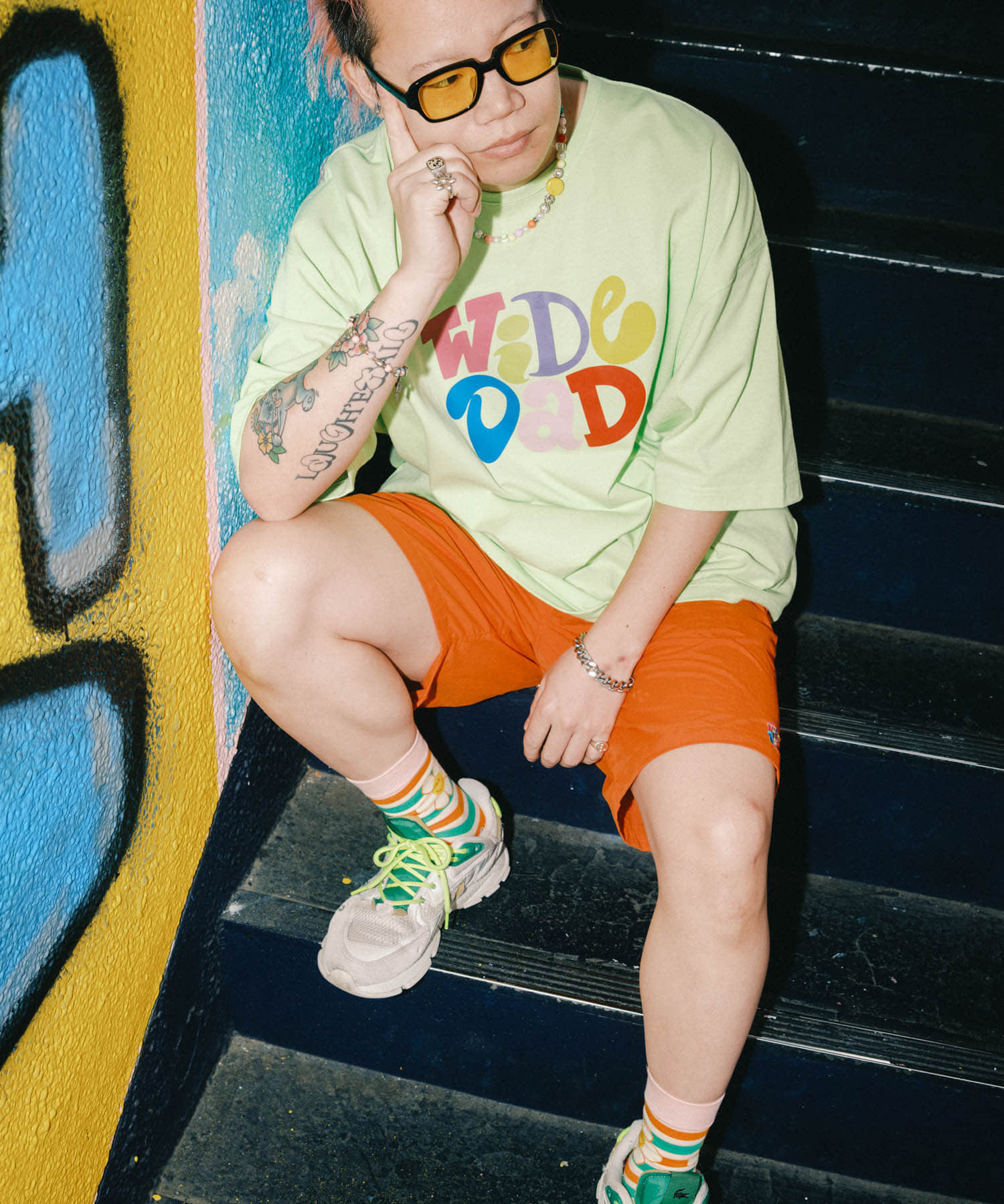 Wide Dad　GRAPHIC T-SHIRTS WITH HATCH LIMEGREEN 1