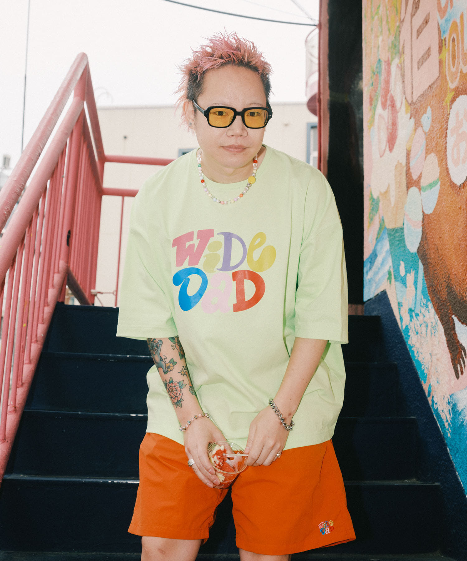 Wide Dad　GRAPHIC T-SHIRTS WITH HATCH LIMEGREEN 1