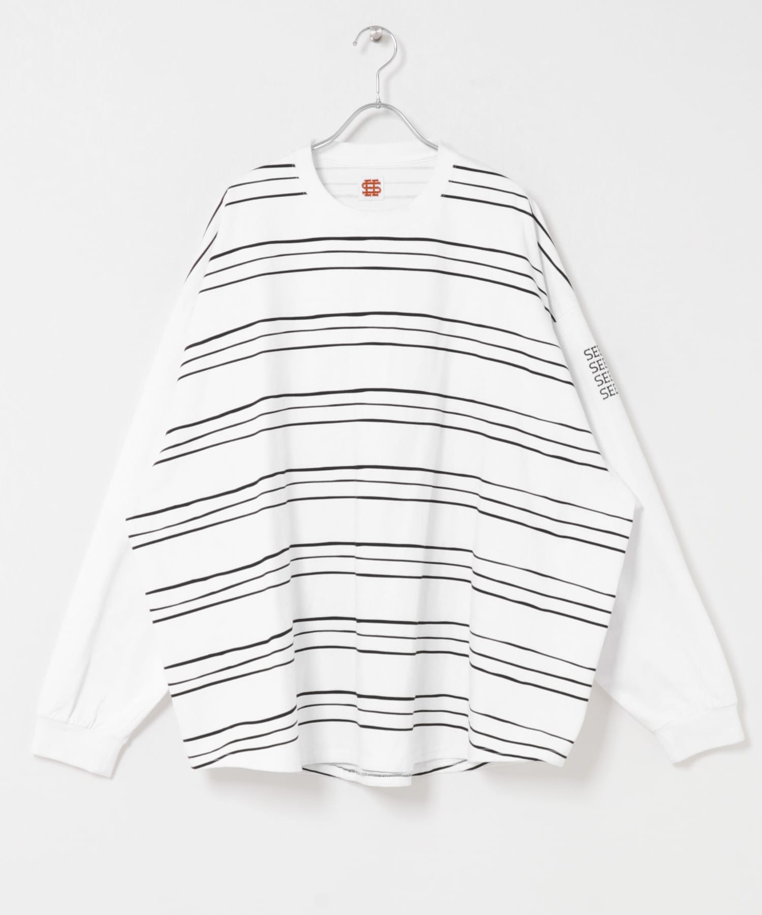 SEE SEE　SUPER BIG  LS TEE (MULTI BORDER) WHITE M
