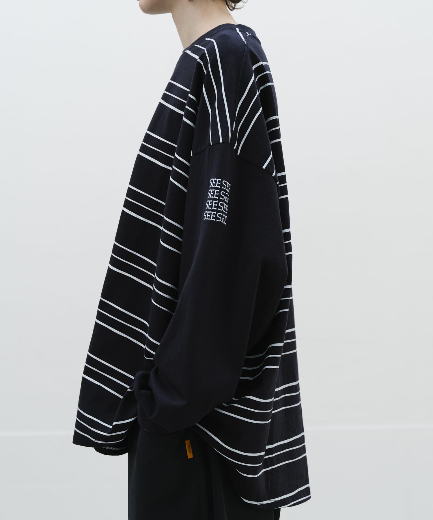 SEE SEE　SUPER BIG  LS TEE (MULTI BORDER) NAVY M