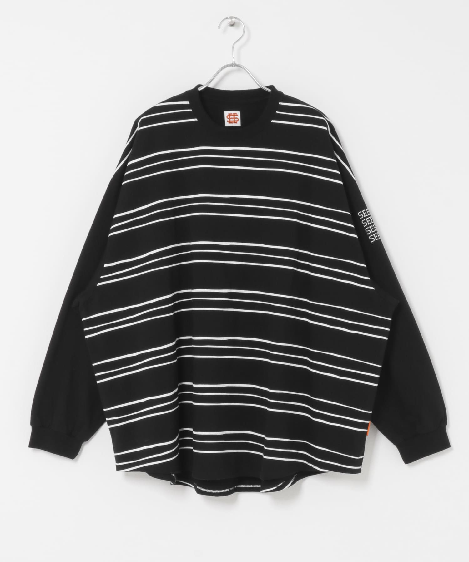 SEE SEE　SUPER BIG  LS TEE (MULTI BORDER) BLACK M