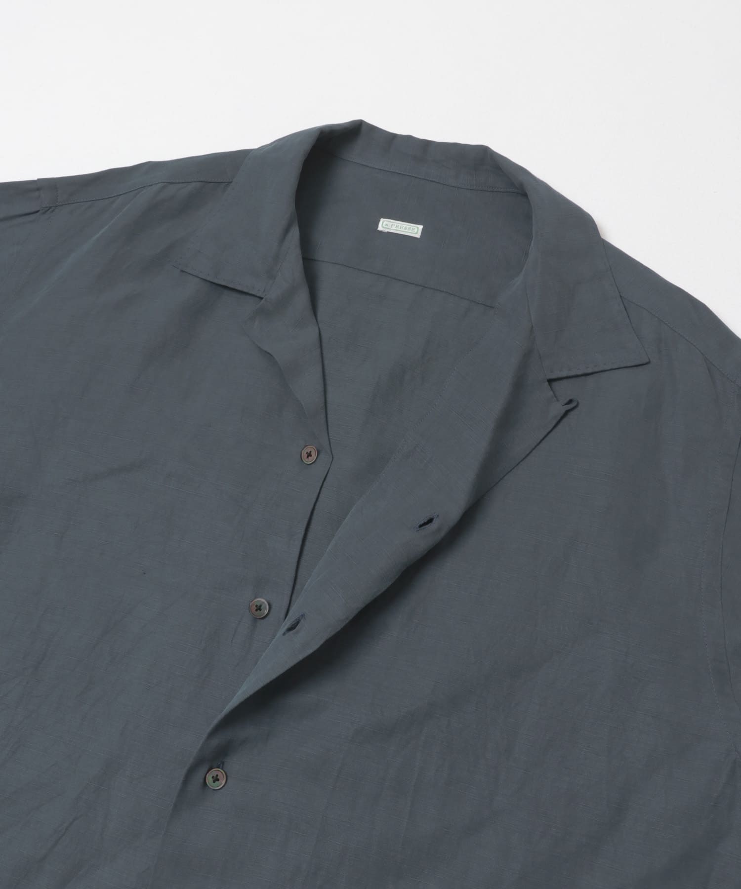 A PRESSE Vintage Silk Linen Open Collar Shirt(2 BLACK): トップス