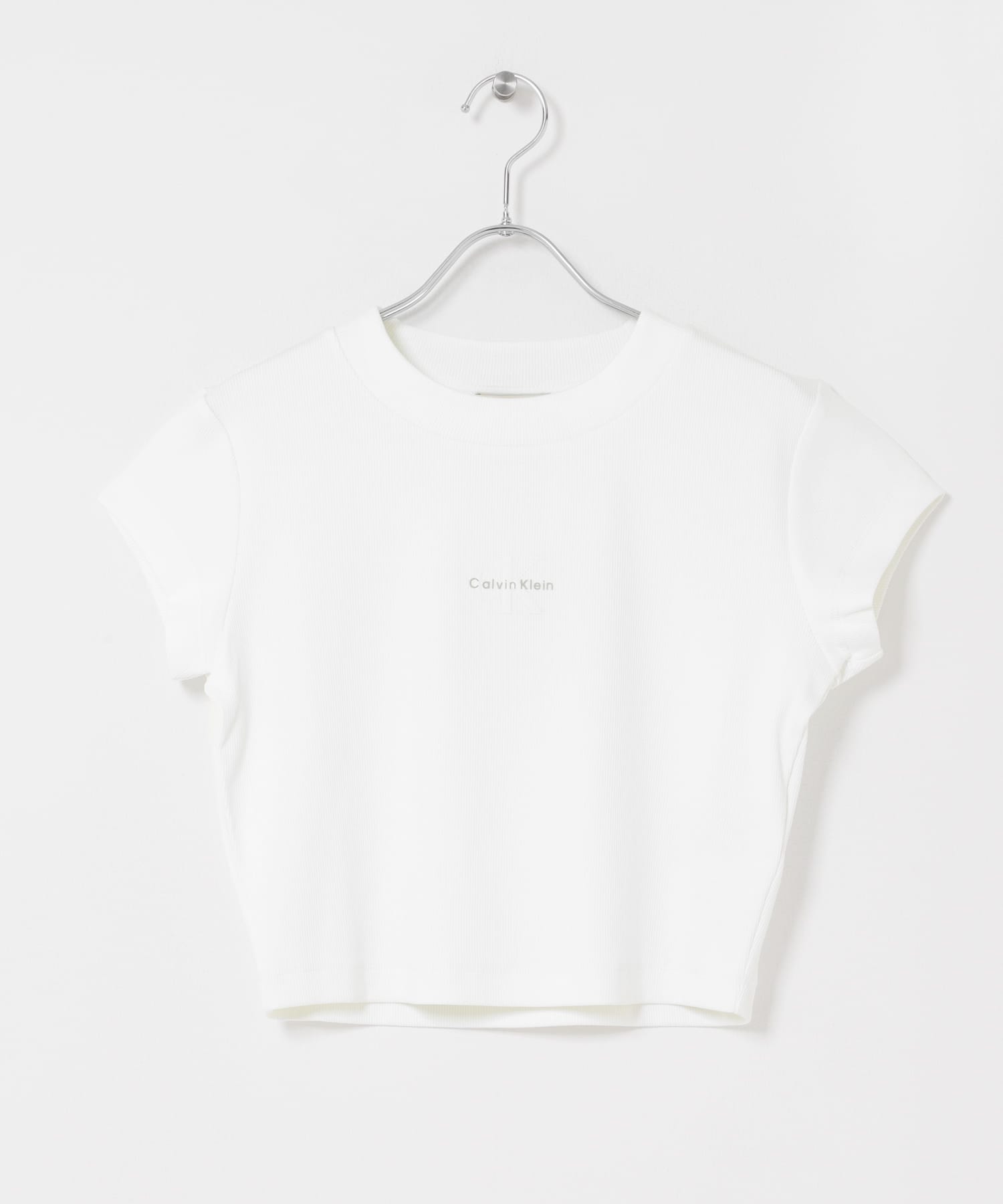Calvin Klein　W.MONOLOGO BABY RIB TEE YAA WHITE S