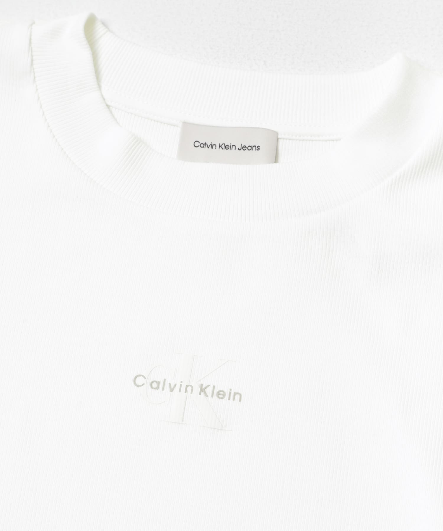 Calvin Klein　W.MONOLOGO BABY RIB TEE YAA WHITE S