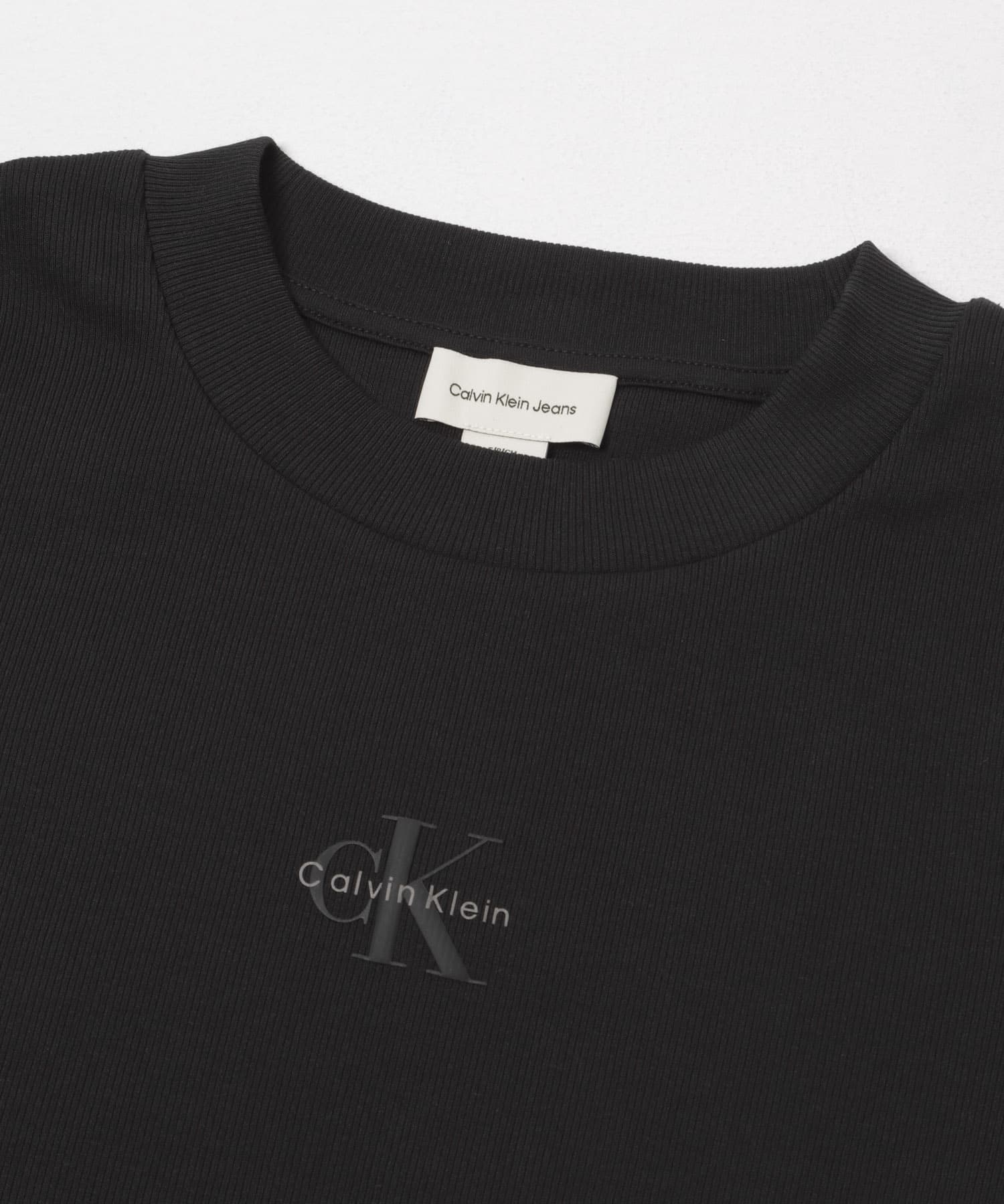 Calvin Klein　W.MONOLOGO BABY RIB TEE UB1 BLACK S