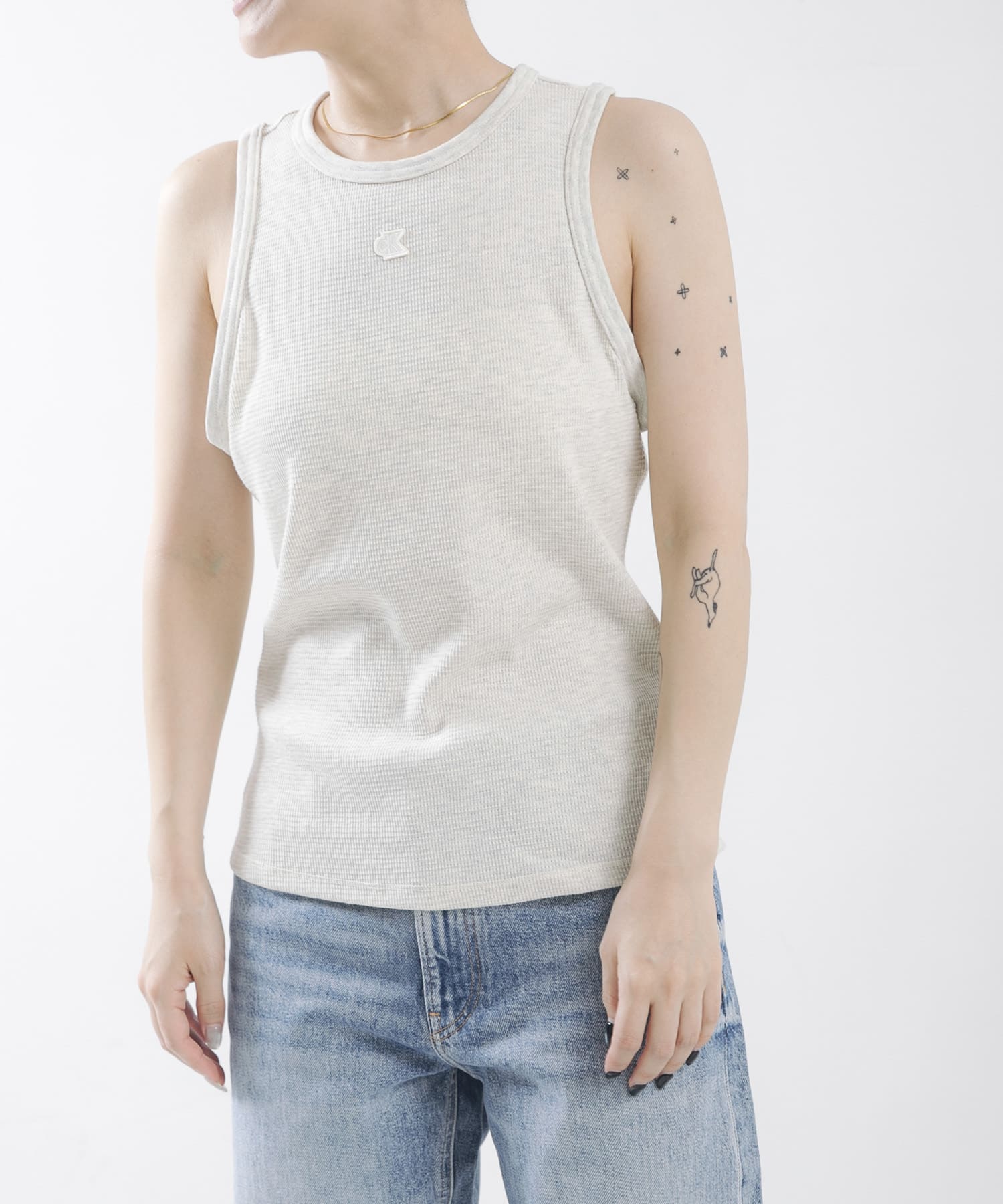 Calvin Klein　W.SL MONOGRAM PATCH WAFFLE RACER TANK