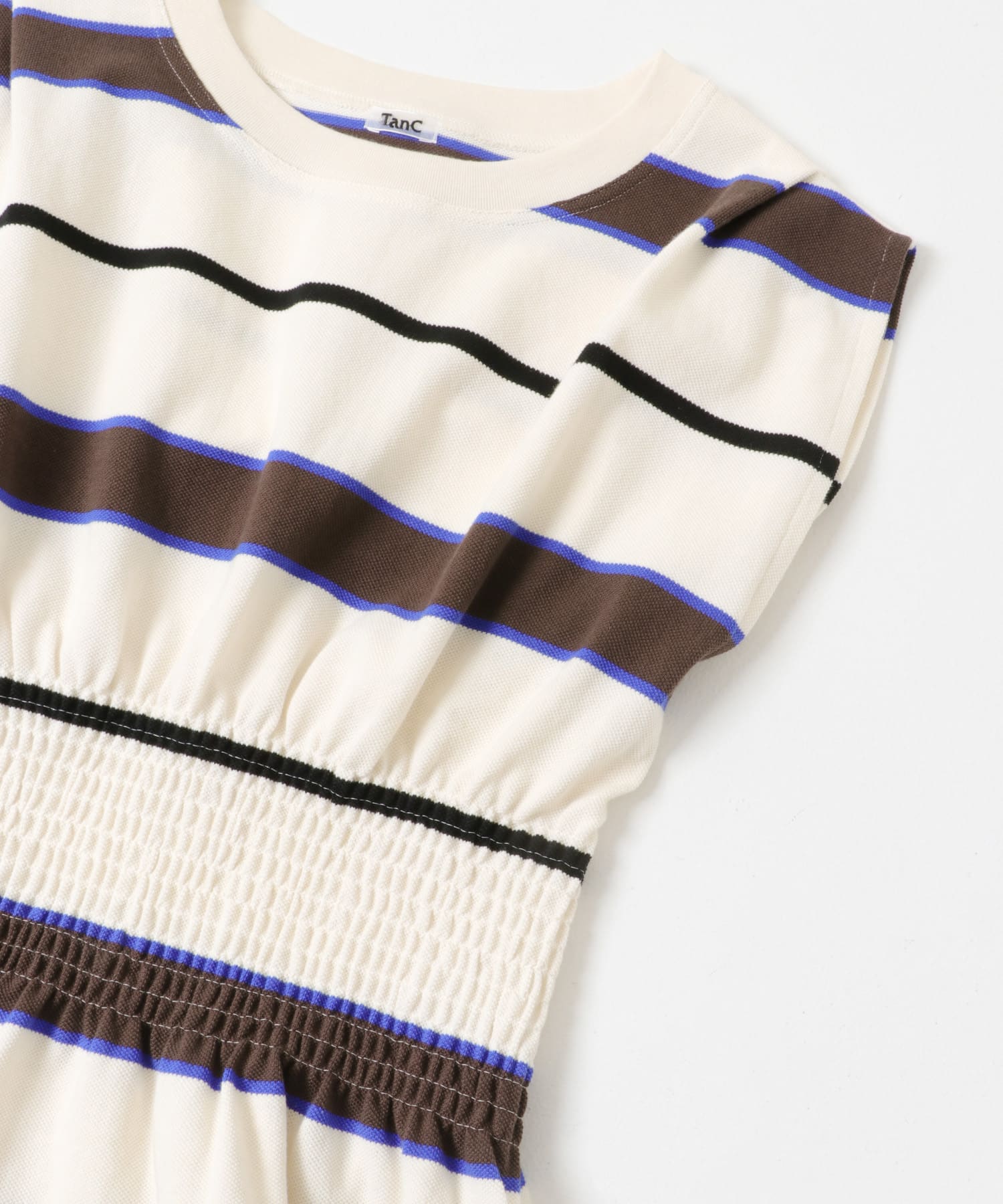 TanC TOKYO　PIQUE BORDER SHIRRING IVORY Free