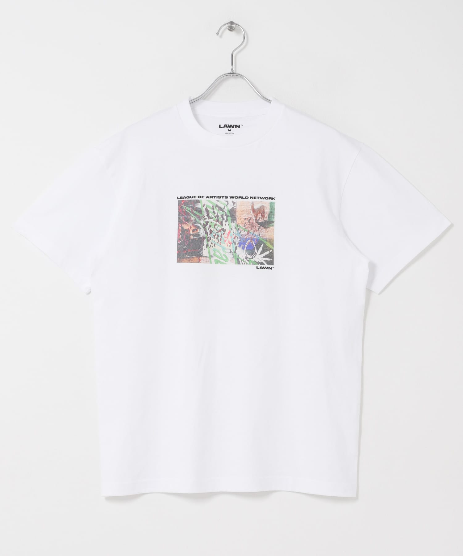 LAWN　PS COLLAGE ART PRINT SS TEE WHITE M