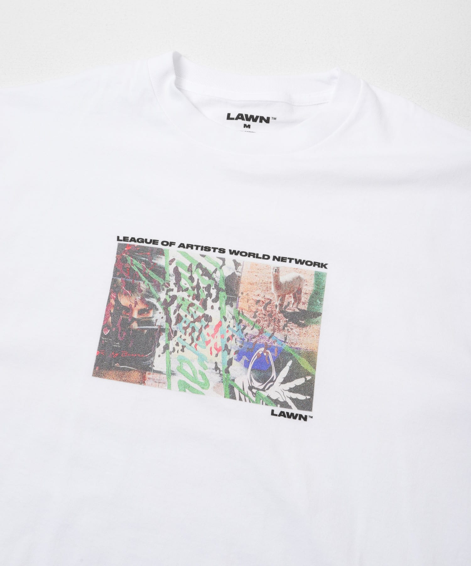 LAWN　PS COLLAGE ART PRINT SS TEE WHITE M
