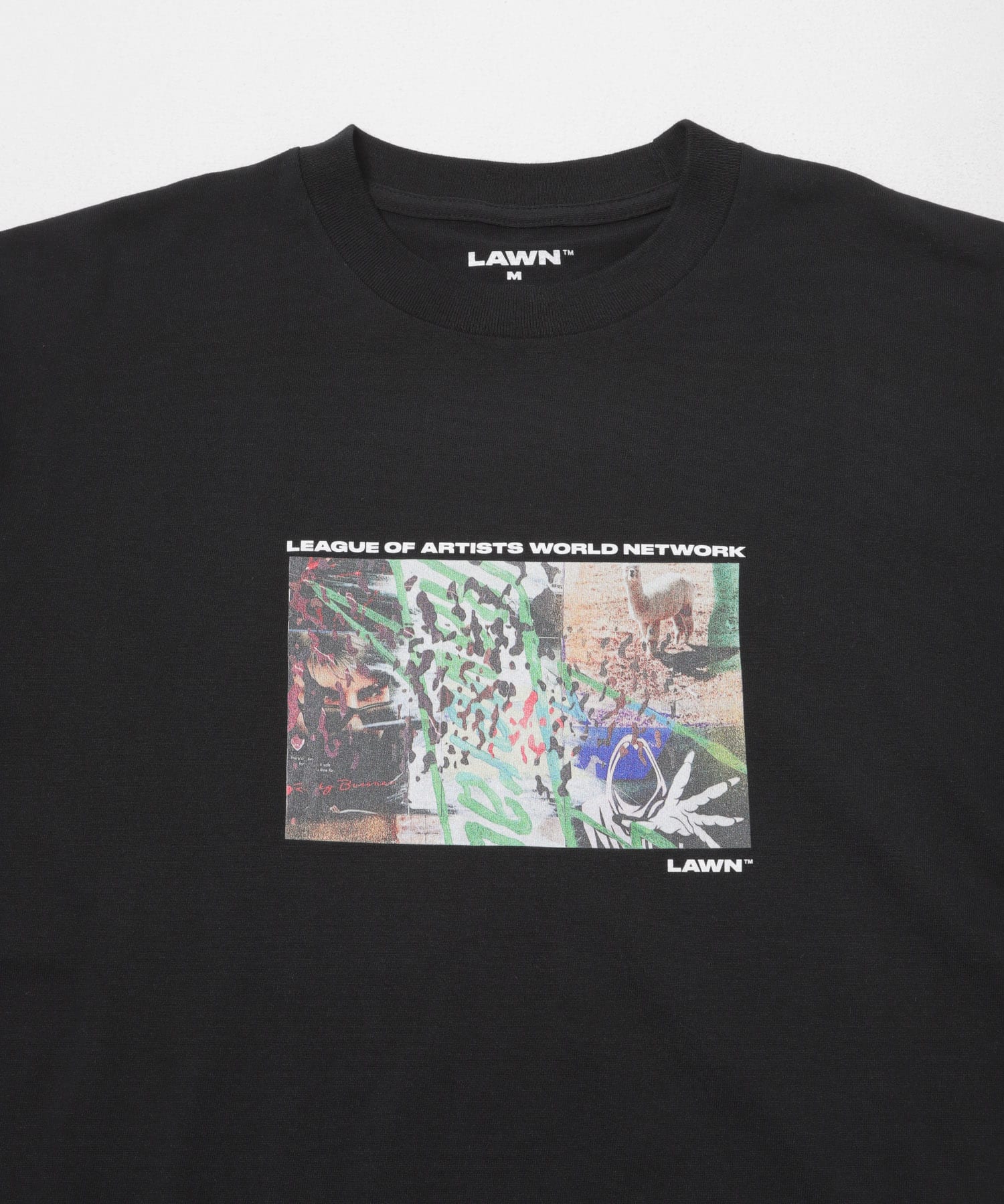 LAWN　PS COLLAGE ART PRINT SS TEE BLACK M