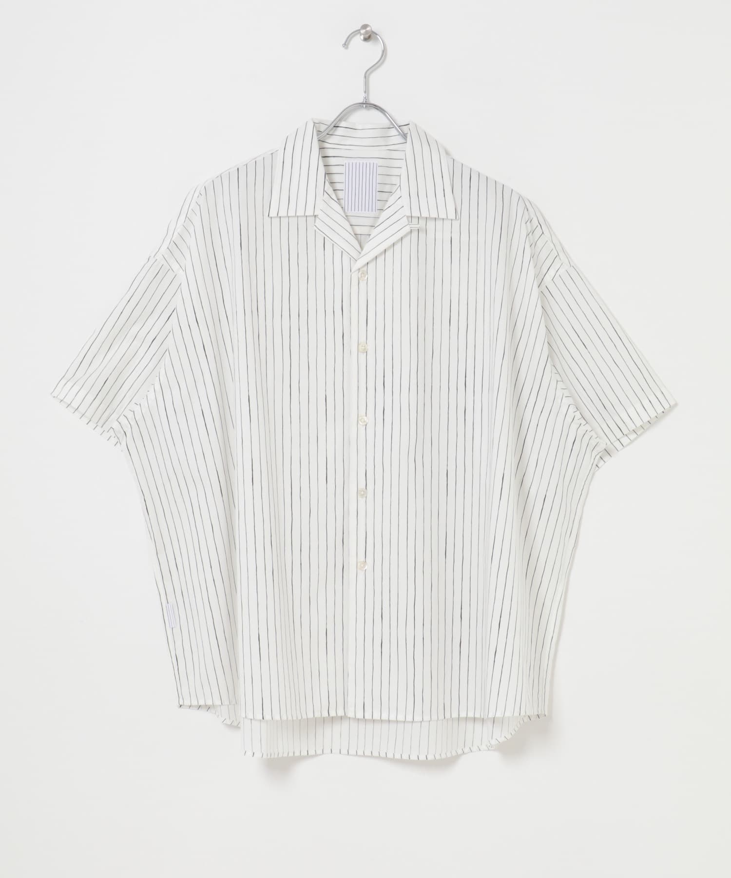 SFC　COTTON STRIPE OPEN COLLAR SS SHIRT WHITE M