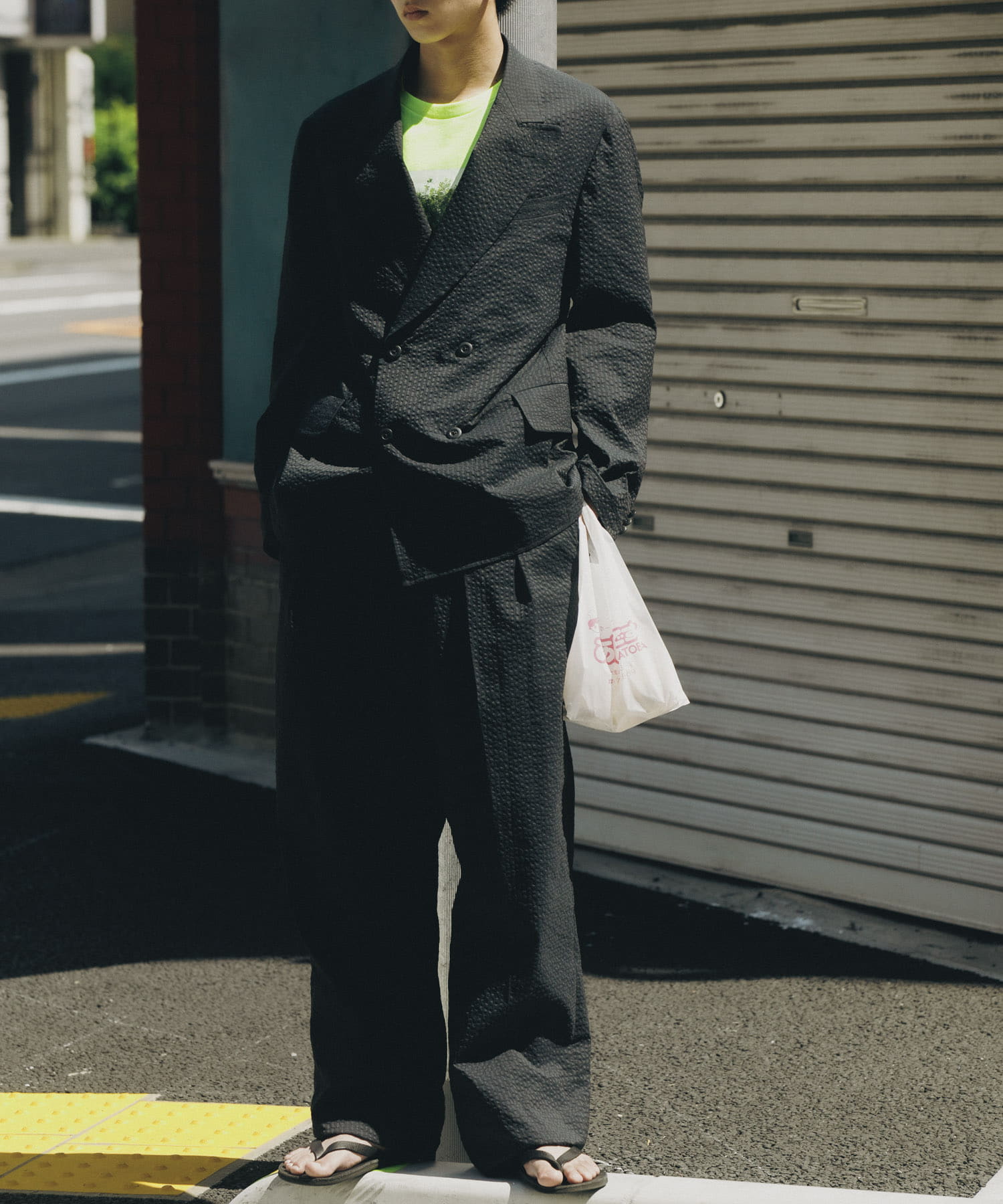 別注』NEAT×URBS DOT'S SEERSUCKER WIDE(44 BLACK): ボトム｜URBAN