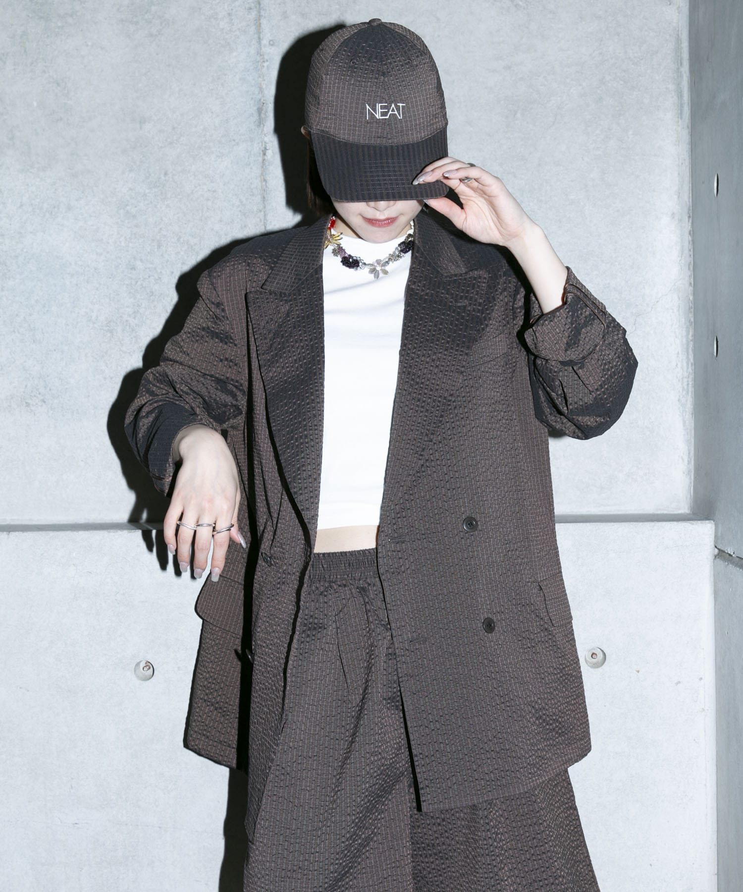 『別注』NEAT×URBS　DOT'S SEERSUCKER DOUBLE BROWN 48
