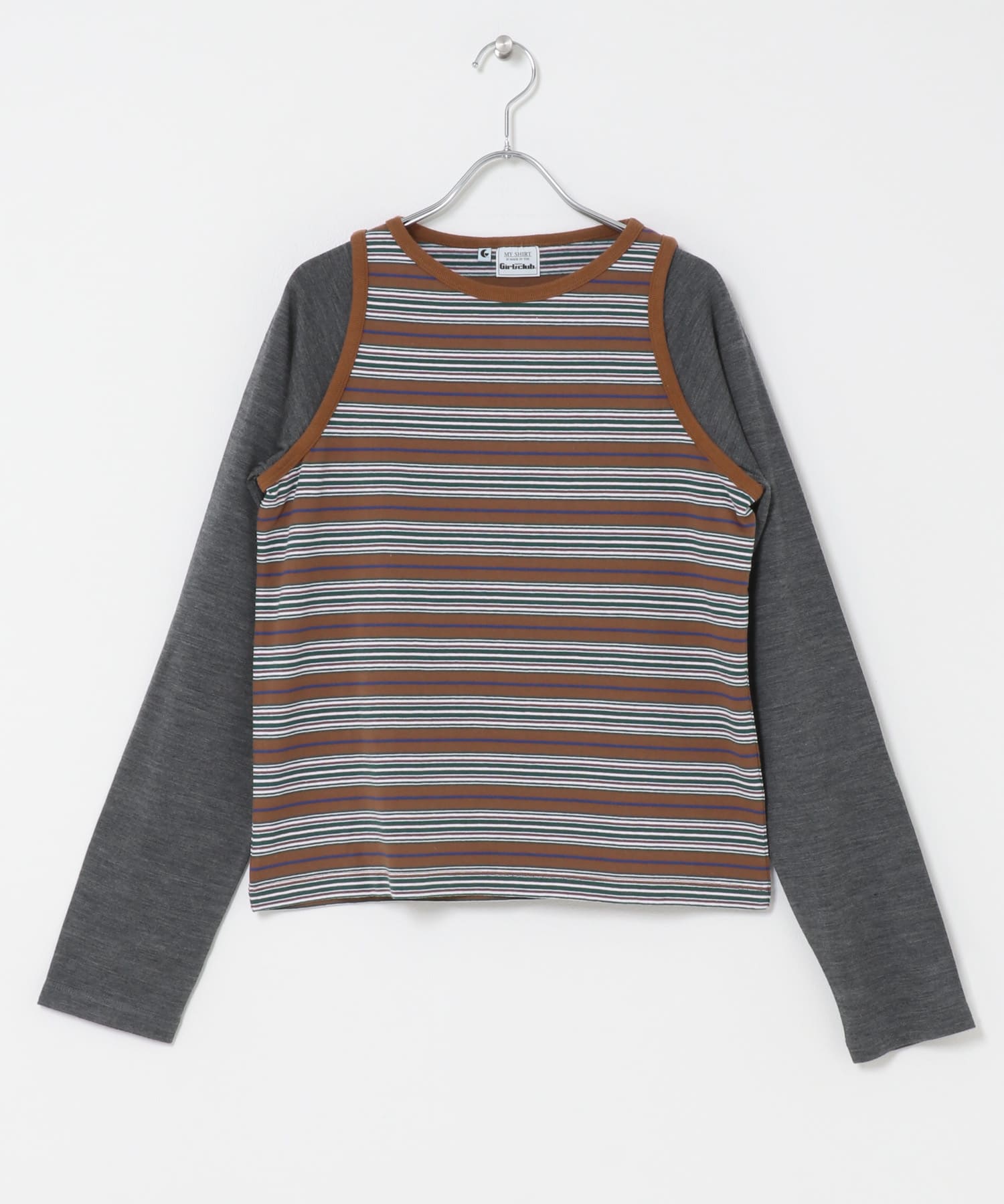 Girls department Club　W.BORDER TANK LAYER LS BROWN Free