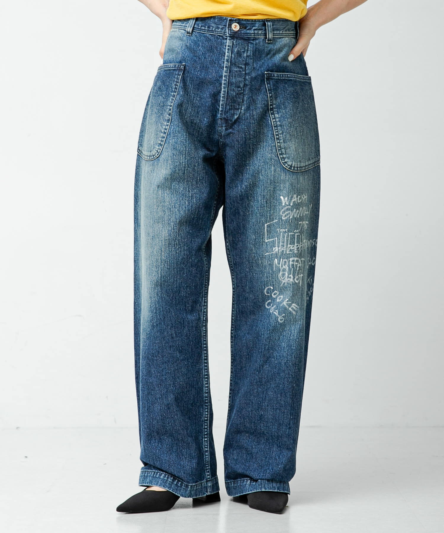 HERILL　W.NAVYdenim UTILITY PANTS