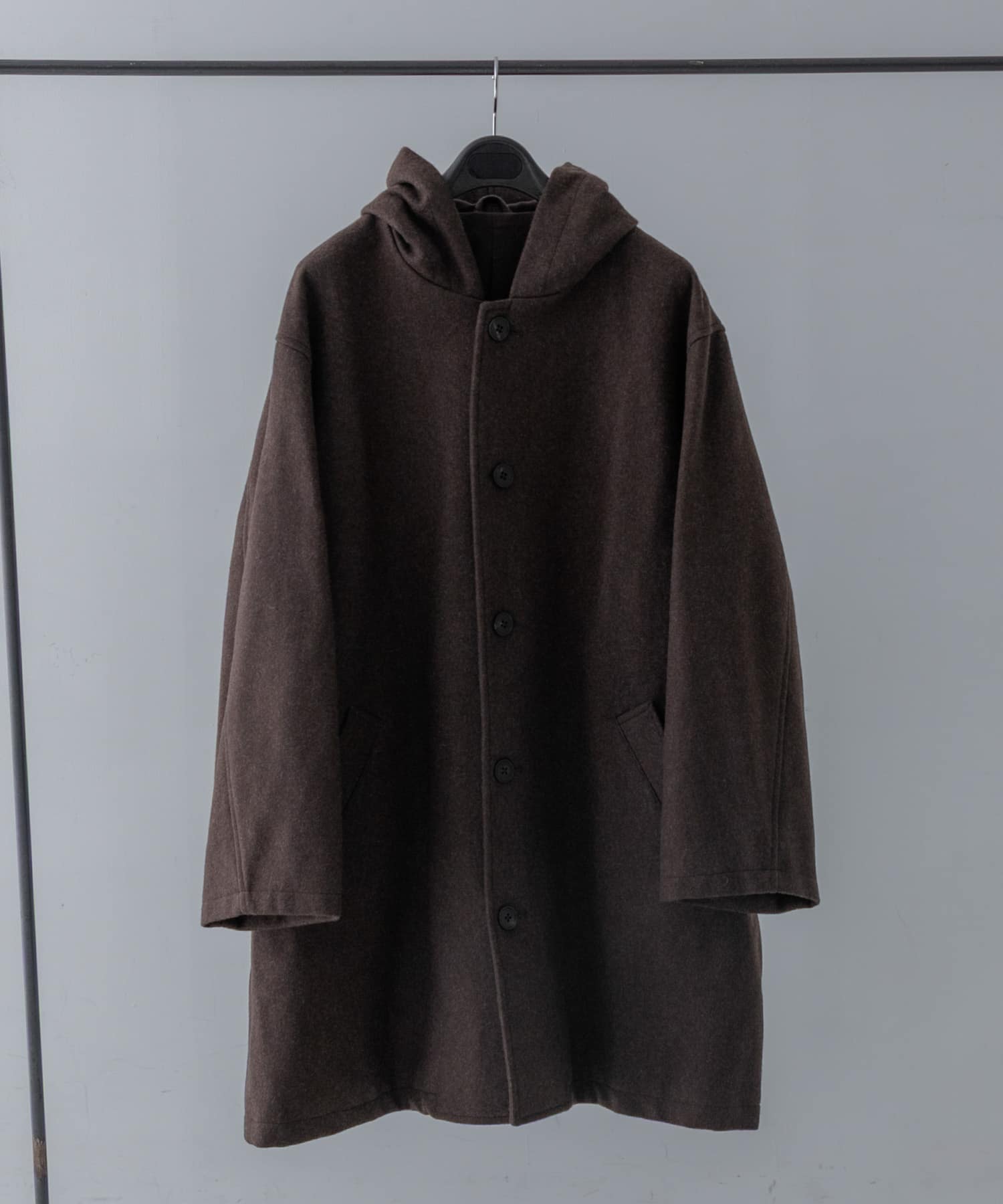 THE DAY　MELTON HOODED COAT BROWN 2